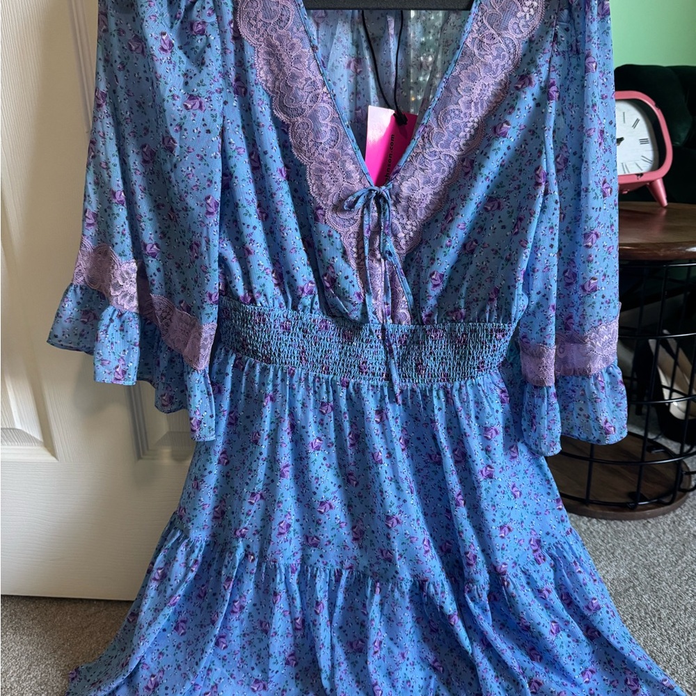 Betsey Johnson Blue and Purple Floral Dress